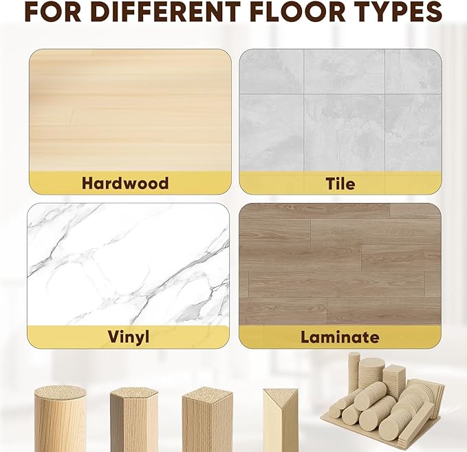 BALEINE 300PCS Felt Furniture Pads, Multi-Size Felt Pads for Chair Legs, Tables, Beds, Scratch-Reducing Floor Protectors for Hardwood Floors, Tile, Vinyl, and Laminate (300PCS, Beige)