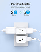 TROND 2 Prong to 3 Prong Outlet Adapter, Multi Plug Wall Outlet Extender, 3 Way Plug Splitter, Horizontal Wall Expander for Non-grounded Socket for Old Home Office Hotel Cruise Travel, 2 Pack, White