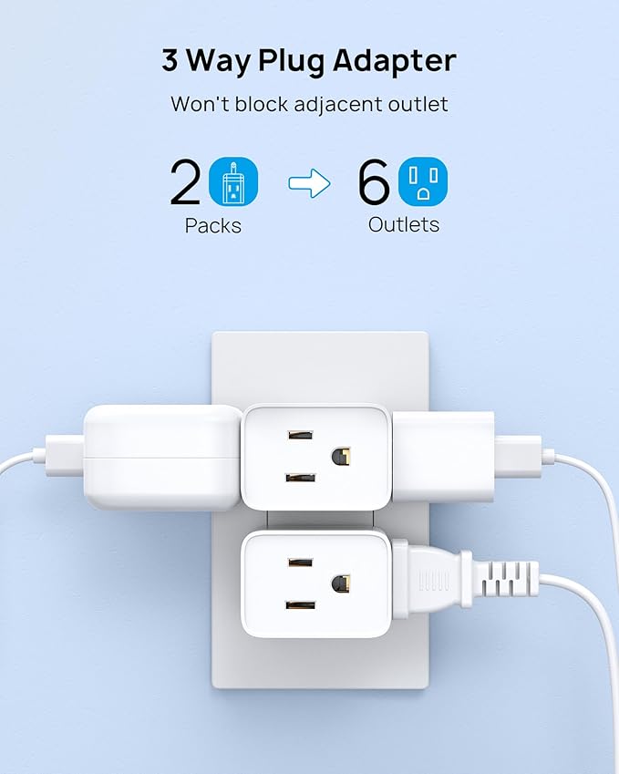 TROND 2 Prong to 3 Prong Outlet Adapter, Multi Plug Wall Outlet Extender, 3 Way Plug Splitter, Horizontal Wall Expander for Non-grounded Socket for Old Home Office Hotel Cruise Travel, 2 Pack, White