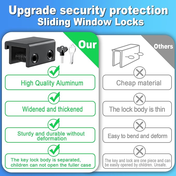 Sliding Window Locks (12 Sets), Secure Window Lock with Key, Window Locks for Up and Down Windows & Horizontal Sliding Windows, Adjustable Window Lock, Sturdy and Durable, Does Not Deform.