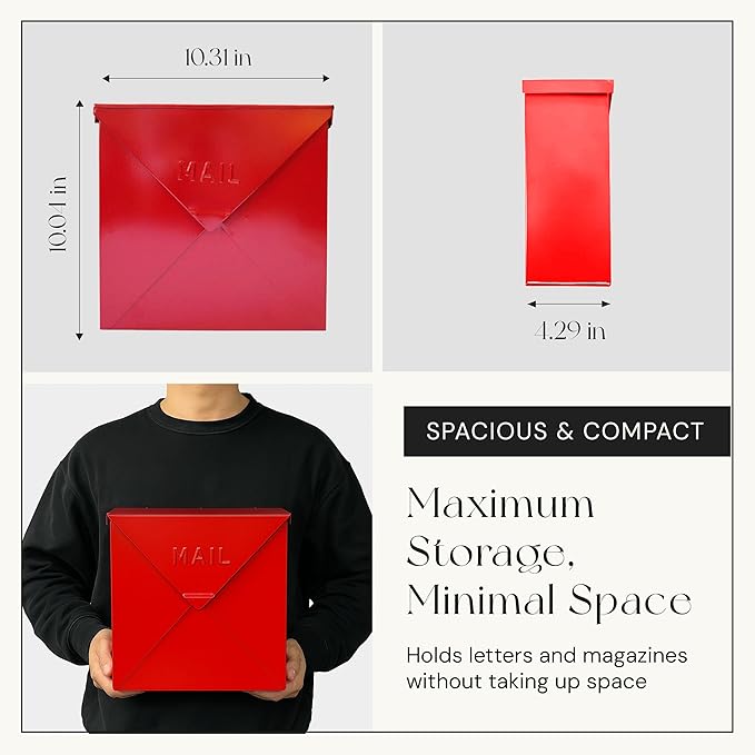 NACH Mailboxes for Outside Wall Mount, 10 x 10 x 4 inch Red Mail Boxes for House Outside, Waterproof Mailboxes for Outside - Chicago Style Mail Box