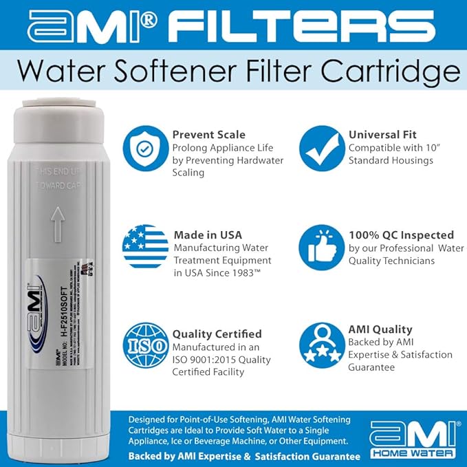 Water Softening Filter Cartridge | 10" Standard Universal Size | Ion Exchange Filter Softens Water | Great for Espresso and Washing Machines (1, 10" Standard)
