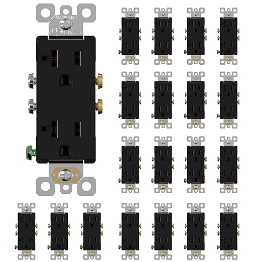 ELEGRP Glossy Black Decorator Electrical Wall Outlet Receptacle, 20A 125V Standard Outlets, 2 Pole 3 Wire, Non-Tamper Resistant, NEMA 5-20R, Self-Grounding Wall Outlet, UL Listed, 20 Pack