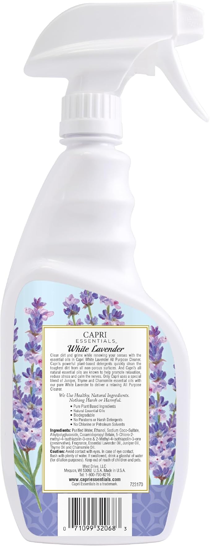 CAPRI ESSENTIALS APC, Household Dust Remover, Kitchen Counter Surface Spray, Removes Grime, Blend of Essential Oils, White Lavender, 23 FL Oz