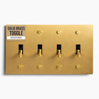 4-Gang Satin Solid Brass Plated Toggle Switch, 15A 120V AC Wall Mount, 3-Way Compatible Vintage Style Single Pole with Faceplate & Switch Module
