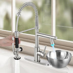 Smart Kitchen Faucet, 3 Modes Pull Down Sprayer, LED Temperature Control, Ceramic Valve,360-Degree Rotation,1 or 3 Hole Deck Plate, Double Spout. 10-Year Warranty. (KW-05SN, Brushed Nickel)