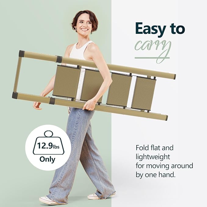 WOA WOA 4 Step Ladder for 10 Feet High Ceiling, Lightweight Foldable Ladder with Non-Slip Wide Pedals, Step Stool with Safe Handrail, Space Saving for Home, Kitchen, Indoor & Outdoor 300lbs - Gold