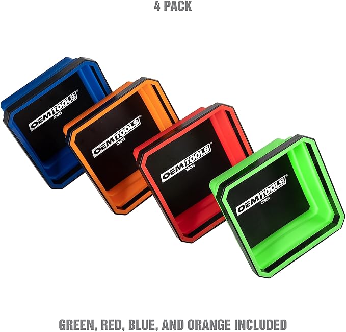 OEMTOOLS 26052 Foldable Magnetic Tray Set, Magnetic Tray for Mechanic's Small Parts, Sorting and Storage, Collapsible, 4-1/2" Square, 2 lb. Capacity, 4 Colors