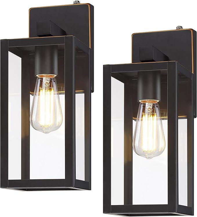 GRUENLICH Dusk to Dawn Large Outdoor Wall Lantern, Wall Sconce as Porch Lighting Fixture, E26 Base Max 60W, Metal Housing with Glass Shade (Oil Rubbed Bronze, 2-Pack)