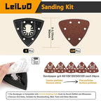 LEILUO 127 Pcs Oscillating Tool Sanding Pad Kit - 4 Triangle Pads, 120 Sandpaper, 3 Adapters - Compatible with DeWalt, Dremel, Milwaukee & More