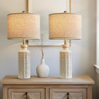 24.75'' Farmhouse Ceramic Table Lamp Set of 2 for Bedroom Living Room Vintage Traditional Rustic Modern White Nightstand Bedside Lamps