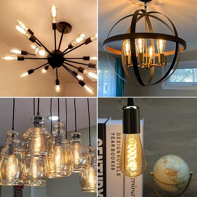 ST19/ST58 Vintage LED Edison Bulb,4.5W Warm White 2500K,Amber Glass Flexible Spiral LED Filament Light Bulb,450Lm Dimmable 4.5W Equivalent to 45W, E26 Base(4.5W-2500K-6 Pack)