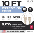 Iron Forge Cable 2 Prong Extension Cord 10 ft - 16 Gauge 13 Amp Heavy Duty Outdoor 2 Prong Power Cord - SJTW - Great for Landscaping, Deck, Outdoor Lights - Tan