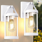 2-Pack Outdoor Light Fixtures Wall Mount, Waterproof Exterior Wall Lantern Front Porch Lights, Modern White Sconce Lighting with Clear Ribbed Glass, Outside Lights for House, Patio, Bulbs Not Included