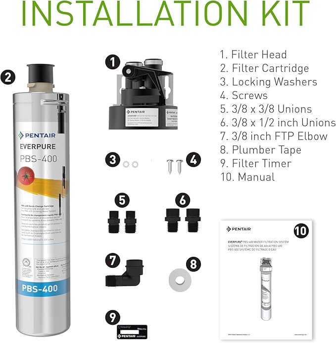 Pentair Everpure PBS-400 Drinking Water System, EV927085, Ideal for use in Prep Sink and Wet Bar, Includes Filter Head, Filter Cartridge, All Hardware and Connectors