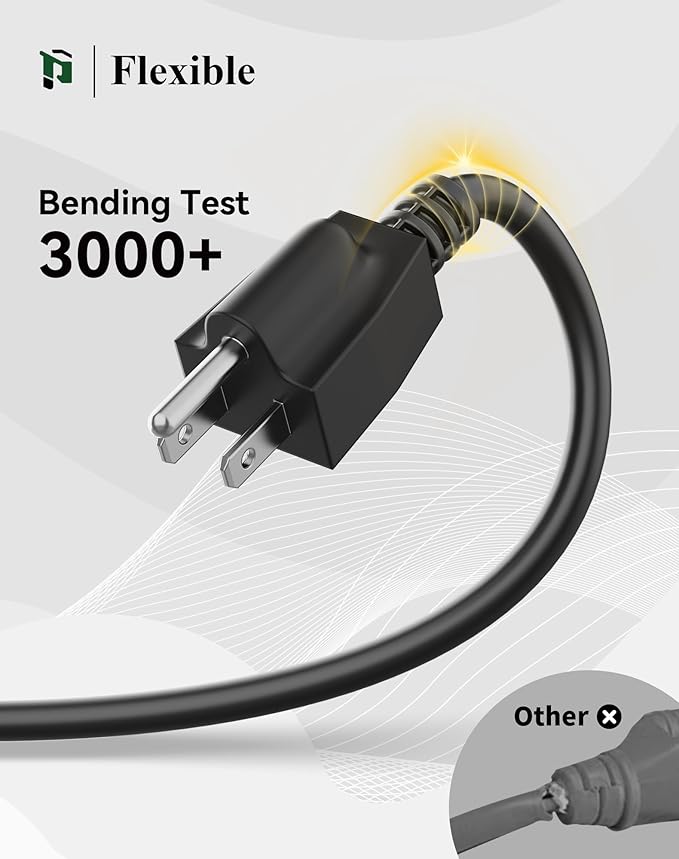 PLUGTUL 50FT Outdoor Extension Cord with Multiple Outlets, 14 Gauge, 3-Outlet, SJTW, 15A 14AWG 1875W SJTW, ETL Listed - Great for Garage, Garden and Home, Black