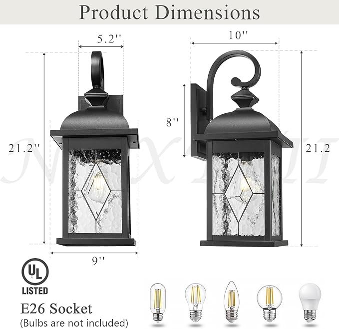 Porch Lights Outdoor 21 Inch Large Outdoor Wall Lights with Clear Water Ripple Glass Aluminum Waterproof and E26 Socket