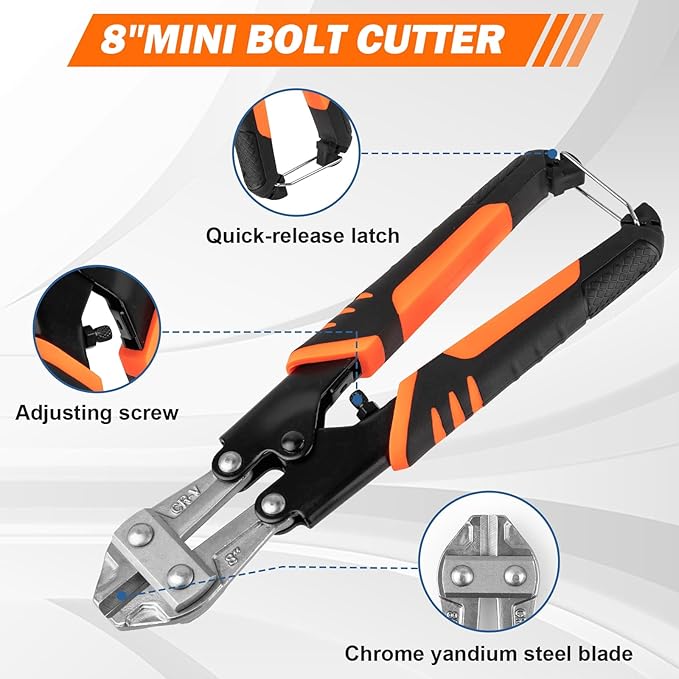 3 Piece Bolt Cutter Pliers Set, 14" Heavy Duty Bolt Cutter, 8" Mini Cutter & 8" Wire Rope Cutter with Storage Bag, CR-V Steel Blades for Chains, Locks, Barbed Wire