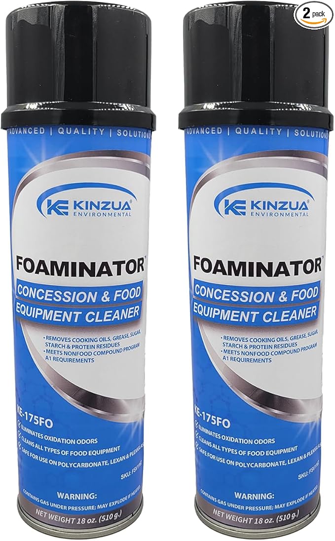 KINZUA ENVIRONMENTAL Foaminator, Concession & Food Equipment Cleaner, Heavy Duty Popcorn Machine Cleaner, Super Cleaning Foam Solution for Grill, Stove and Oven Cleaner & Degreaser, 18 oz, Pack of 2