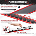 Magnetic Socket Organizer, 3-Piece Heavty Duty Aluminum Socket Holder, Socket Rail for Tool Box, Premium Quality 360° Swivel Socket Rack Kit with 40 Clips for 1/2, 3/8, 1/4-Inch(Red)