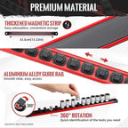 Magnetic Socket Organizer, 1-Piece Heavty Duty Aluminum Socket Holder, Socket Rail for Tool Box, Premium Quality 360° Swivel Socket Rack with 12 Clips for 1/2-Inch(Red)