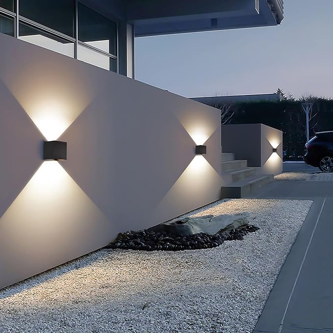 2 Pcs Outdoor Wall Lights Exterior/Interior G9 Wall Sconces Up and Down Lights IP65 Waterproof Outdoor Lighting Square Aluminum Black 4000K Natural Lights Replaceable bulb, Adjustable Light Angle