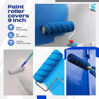 Leumoi 120 Pcs Paint Roller Covers, 1/2 Nap 9" Roller Covers, High Capacity Microfiber Naps for Wall Paint Kit Home Repair Tools Painting Supplies (Blue)