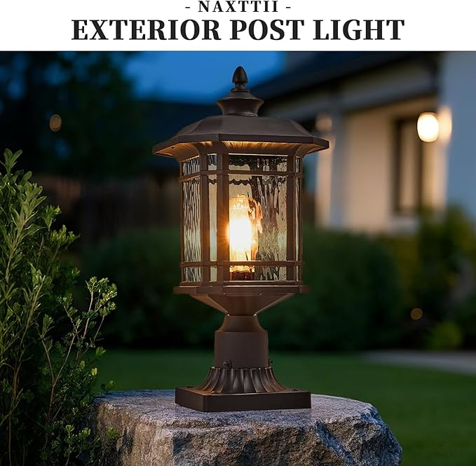 Outdoor Post Light 18.3" Waterproof Pole Light with Water Ripple Glass for Garden Patio Pathway E26 Socket