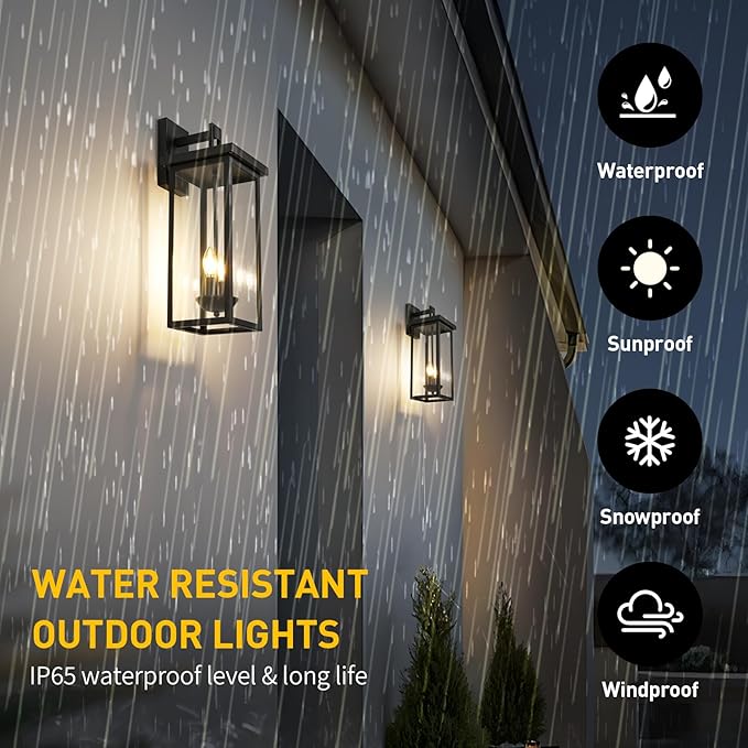 tewei 1 Pack Large Size Outdoor Wall Lights Exterior Wall Light Fixture, 22 Inch Matte Black Porch Light Waterproof Outdoor Lights for House with Clear Glass Shade, Exterior Wall Sconces for Garage