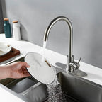 Single Handle High Arc Brushed Nickel Kitchen Faucet Stainless Steel Commercial Single Hole Kitchen Sink Faucet, Modern One Hole Bar Sink Faucet with Deck Plate