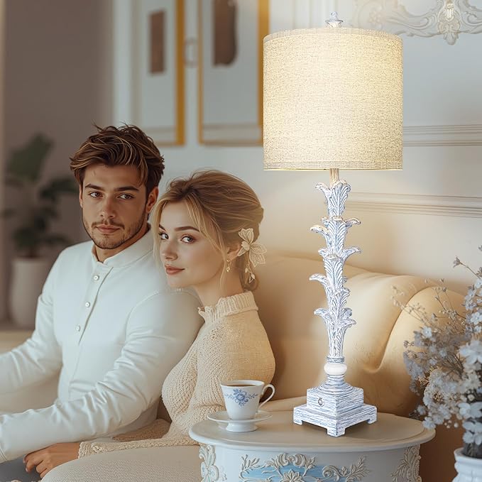 33'' Touch Table Lamp Set of 2 for Living Room , 3-Way Dimmable Buffet Lamps with USB Ports and White Shade, Vintage Farmhouse Bedside Nightstand Lamps for Bedroom Office Study Dinning (Bulb Included)