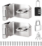 4 Inch Door Locks Hasp Latch 90 Degree 2 Pack,304 Stainless Steel Safety Padlock Clasp Hasp Lock Latch with Combo Lock & Padlock,Heavy Duty Gate Latch Lock with Screws