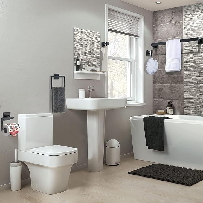 YACVCL 5 Pieces Black Bathroom Accessorie Set 23.6 Inch Towel Bar Set,SUS304Stainless Steel Bathroom Hardware Set,Wall Mounted Towel Holder Set for Bathroom