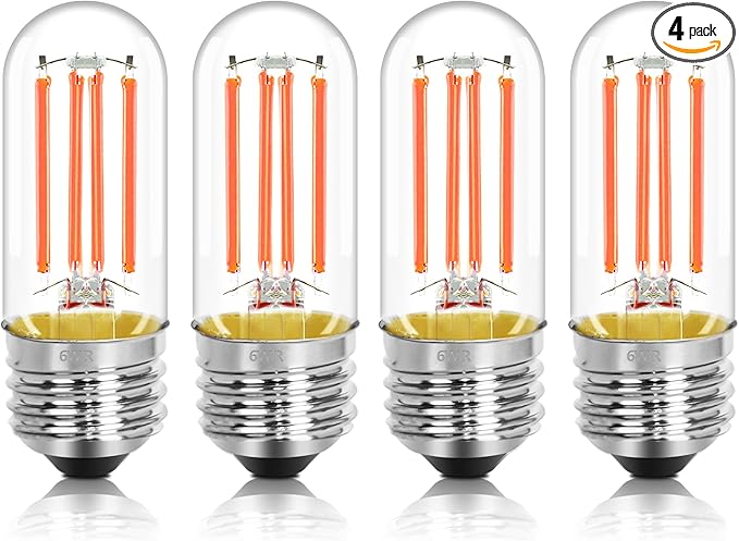4 Pack 3.2 Inch T10 Pink Light Bulb, E26 Base Edison Bulbs Dimmable, AC 120V 60 Watt Equivalent Clear Glass Filament Bulb, Halloween Christmas Party Bar Colored Light Bulbs, UL Listed