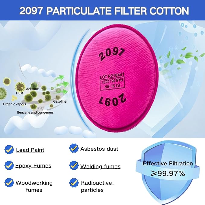10PCS(5Pack) 2097 Filters for Respirator,2097 Particulate Filter Installed on Filter Retainer Replacement for 6000 6200 6800 7000 FF-4 Against Dust Sanding Woodworking Welding Painting,Pink