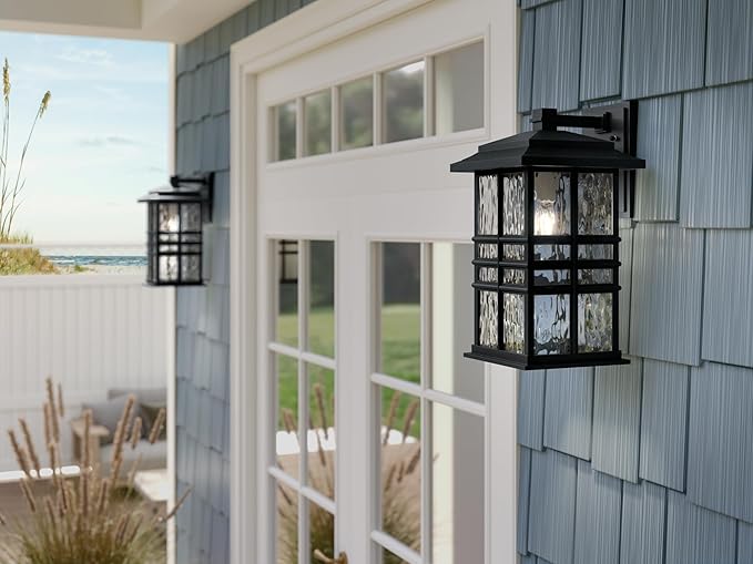 KICHLER Beacon Square 17.25" 1-Light Outdoor Wall Light with Clear Hammered Glass in Textured Black, for Exterior Doors, Garage, Porch, or Patio (17.25" x 9.5"), 49831BKT