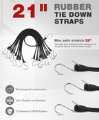 Bungee Cords Heavy Duty Outdoor 21", 10 Pack Rubber Bungee Straps with Metal S Hooks, EPDM Tarp Straps for Cargo, Canopy, All-Weather Use, 180 lbs Load