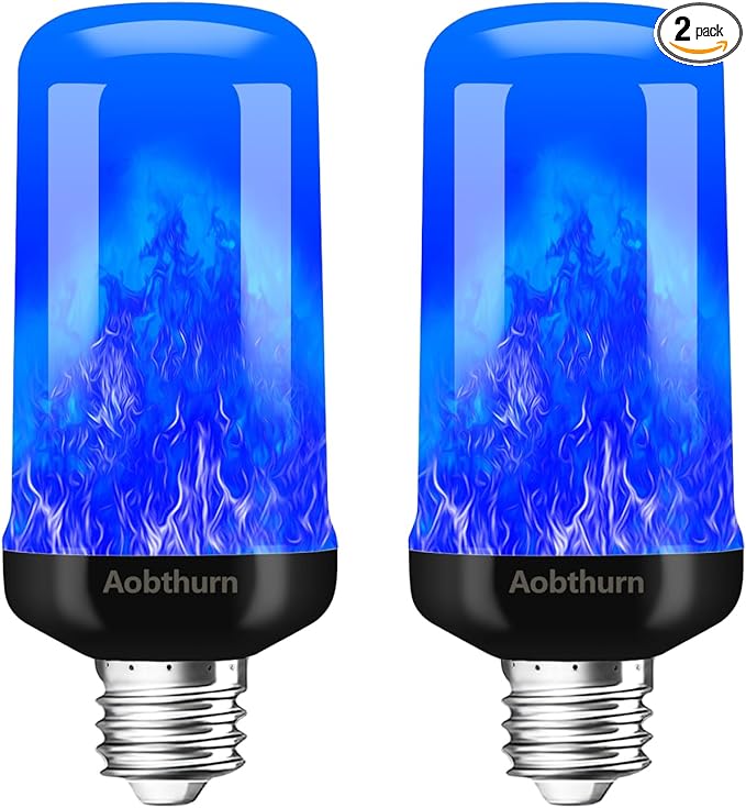 Flame Light Bulbs, 4 Modes LED Flame Effect Light Bulb, E26 Base Flickering Light Bulb with Gravity Sensor,Flickering Light Bulbs Halloween Home Party (Blue-2 Pack)