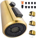 Pull Down Spray Head Replacement - for Kitchen Faucet Sprayer Head with 9 Adapters, 3 Function Pull Out Faucets Spray Nozzle Compatible with Moen, American Standard Faucets, Brushed Gold