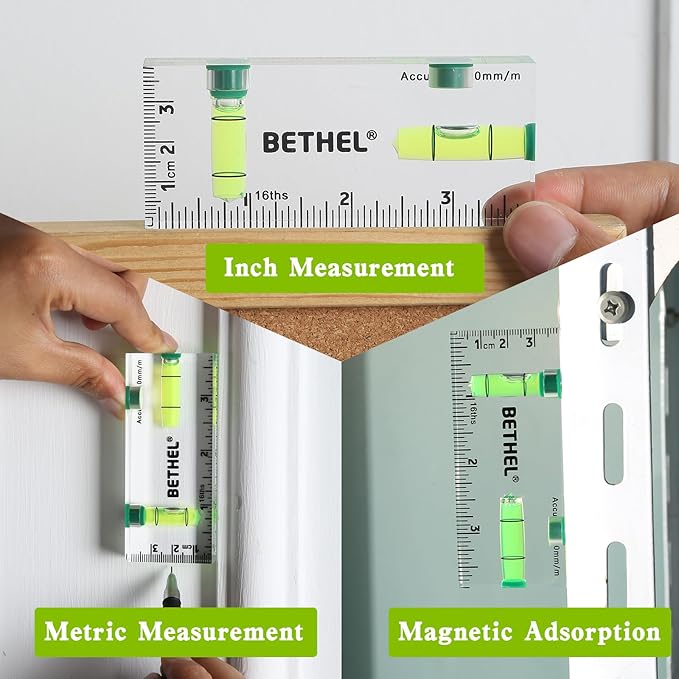BETHEL Small Level Mini Bubble 90°/180°SpiritLevel,Magnetic 3.74 Inch Shatterproof Cross Check PocketLevel Picture Hanging Levels Tools for Machinist,Construction & Household