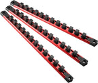 Magnetic Socket Organizer, 3-Piece Heavty Duty Aluminum Socket Holder, Socket Rail for Tool Box, Premium Quality 360° Swivel Socket Rack with 36 Clips for 1/2-Inch(Red)