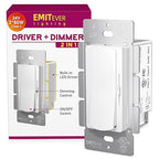 Dimmer Light Switch & 24V 160W Dimmable LED Driver 2 in 1, UL Listed Class 2 Single-Pole or 3-Way Slide Dimmer Switch for Led Lights,120VAC to 24VDC Power Supply for Low Voltage Project, Glossy White