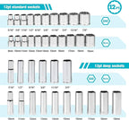 DURATECH 3/8" Drive Socket Set, 40 Piece Tool Set Including Standard (SAE) and Metric Sockets, 90-Tooth Ratchet Handle and Extension Bar