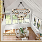 48 Lights 3 Tier Extra Large Wooden Wagon Wheel Chandelier Natural Farmhouse 63'' High Ceiling Black Rustic Round Wood Pendant Light Fixture for Living Room Foyer Villa Staircases