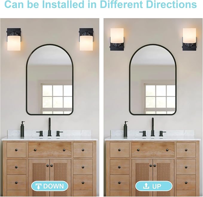 1 Light Modern Bathroom Light Fixtures Over Mirror, Black Vanity Lights for Bathroom Wall Sconces with Milky White Glass Shades, E26 Socket (Bulbs Not Included)