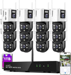 [2-in-1 CAM] XMARTO 16CH Security Camera System Outdoor Wireless, 12pcs 2-in-1 Cameras, 16CH 4K Long Range WiFi 6 Surveillance DVR NVR Kit, Pan Tilt Zoom 4MP QHD Home CCTV Camera Set w. 1TB Hard Disk