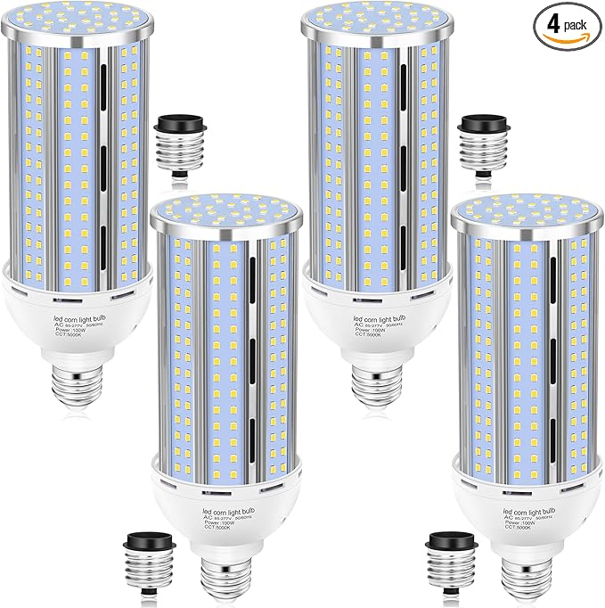 4 Pack 100W Corn LED Light Bulb Fanless,5000K Daylight(1000 Watt Equivalent) E26/E39 Large Mogul Base LED Cob Lamp 15,800LM for Outdoor Indoor Garage Warehouse Factory Workshop Street Backyard
