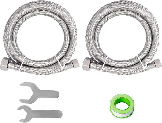(2 Pack) SUNGATOR 48 Inch Faucet Supply Lines, 3/8" Female Comp Thread x 1/2" FIP Thread Sink Hose, 48" Stainless Steel Braided Faucet Supply Line for Bathroom, with 2 Wrenches and 1 Sealing Tape