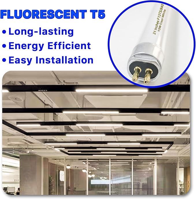 8 Pack 21 Inch T5 Fluorescent Light Bulb 13 Watt F13T5/CW Compatible for Sylvania Satco Philips GE Under Cabinet Tube Light Cool White 800 Lumen G5 Base 8 Count