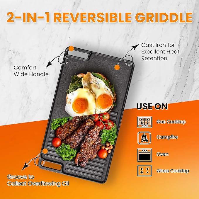 36 Inch Gas Cooktop with Griddle, Propane Stove Top with 5 ITALY SABAF Sealed Burners 41,800BTU, NG/LPG Convertible Built-in Stainless Steel Thermocouple Protection for Rvs Kitchen Outdoor